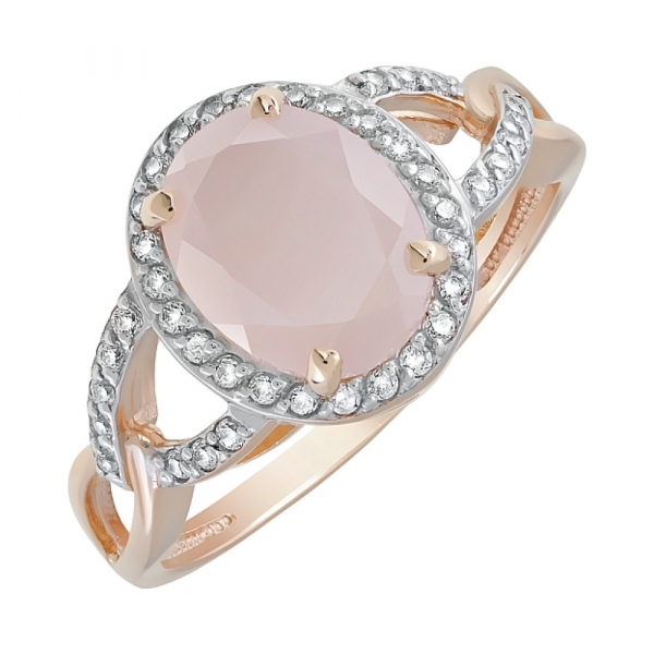 Золотое кольцо с розовым ониксом и фианитом № 121808