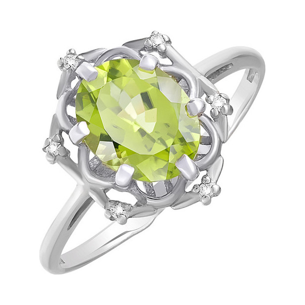 Серебряное кольцо с хризолитом и фианитом № 123229