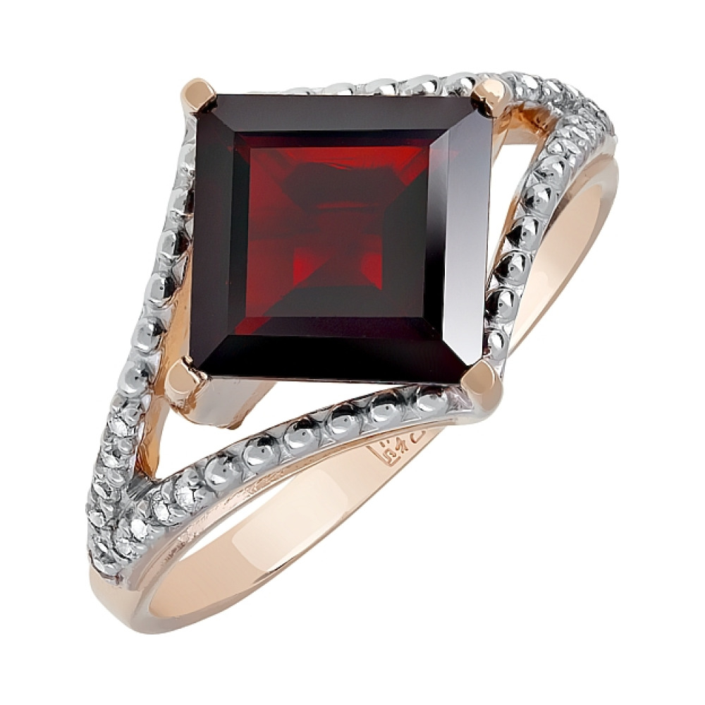 Золотое кольцо с гранатом и фианитом № 118223