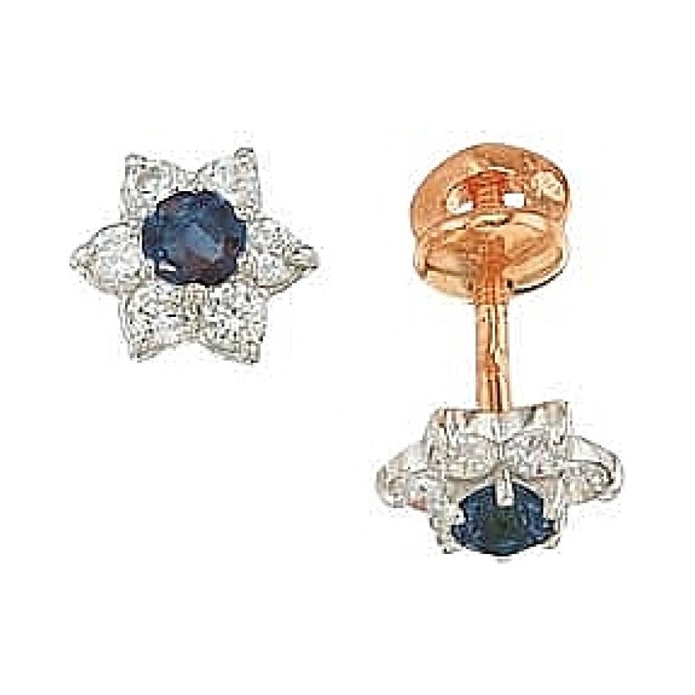 Пуссеты с сапфиром и фианитом № 25677