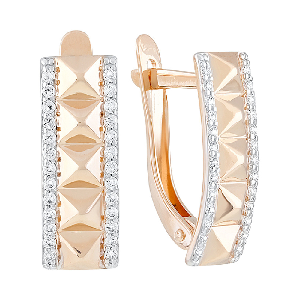 Золотые серьги с фианитом и алмазкой № 128982