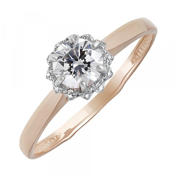 Золотое кольцо с кристаллом swarovski и фианитом № 133540