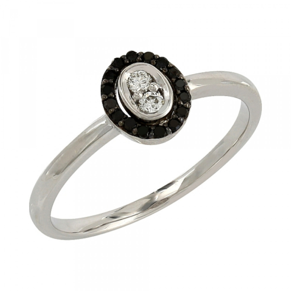 Золотое кольцо с черными и белыми бриллиантами № 106685