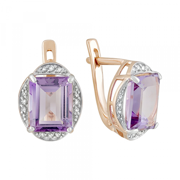 Золотые серьги с аметистом и фианитом № 126563