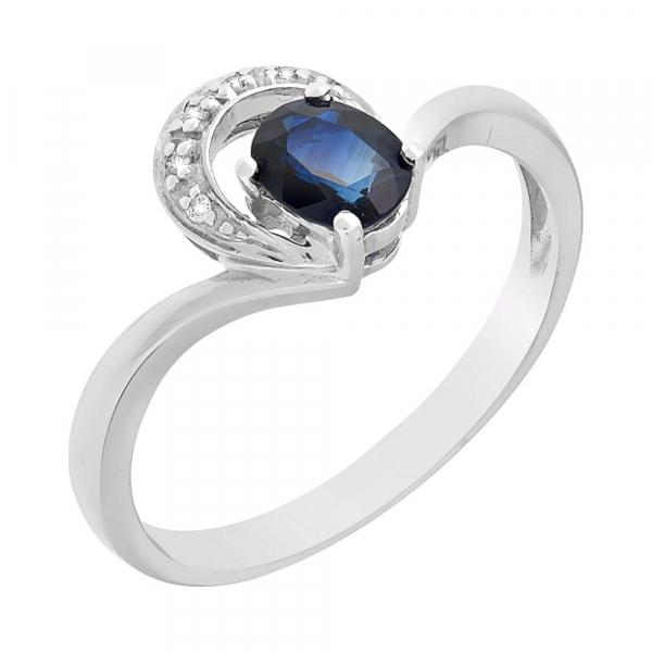 Золотое кольцо с бриллиантом и сапфиром № 98145