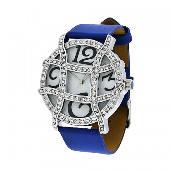 Часы кварцевые Magic Time с фианитами  на голубом ремешке № 85369