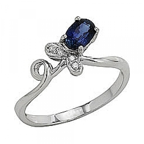 Золотое кольцо с бриллиантом и сапфиром № 81968