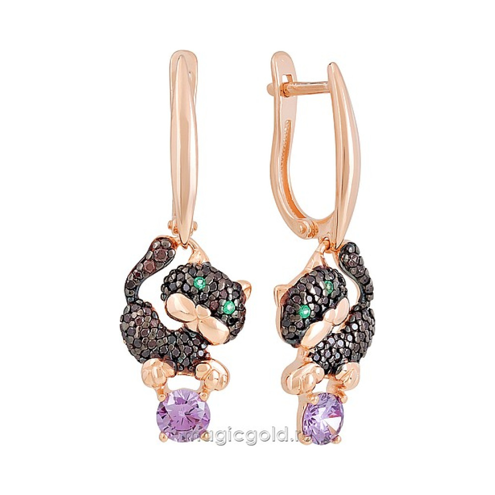 Серебряные серьги с фианитом и золотым покрытием № 140959