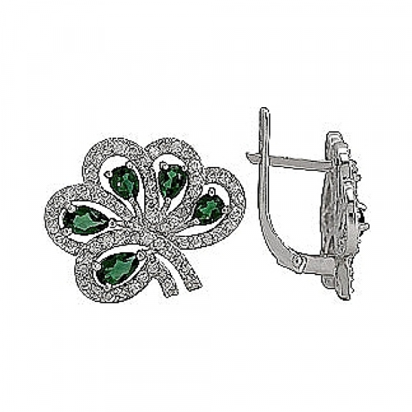 Серебряные серьги с имитац. кварца и фианитом № 75202