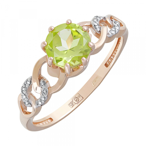 Золотое кольцо с хризолитом и фианитом № 126549