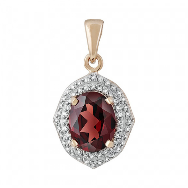 Золотая подвеска с гранатом и фианитом № 131799