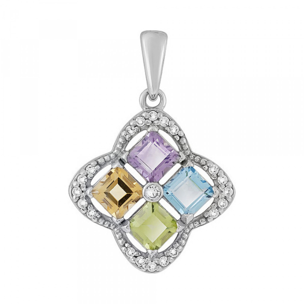 Серебряная подвеска с полудрагоценными вставками и фианитом № 131489