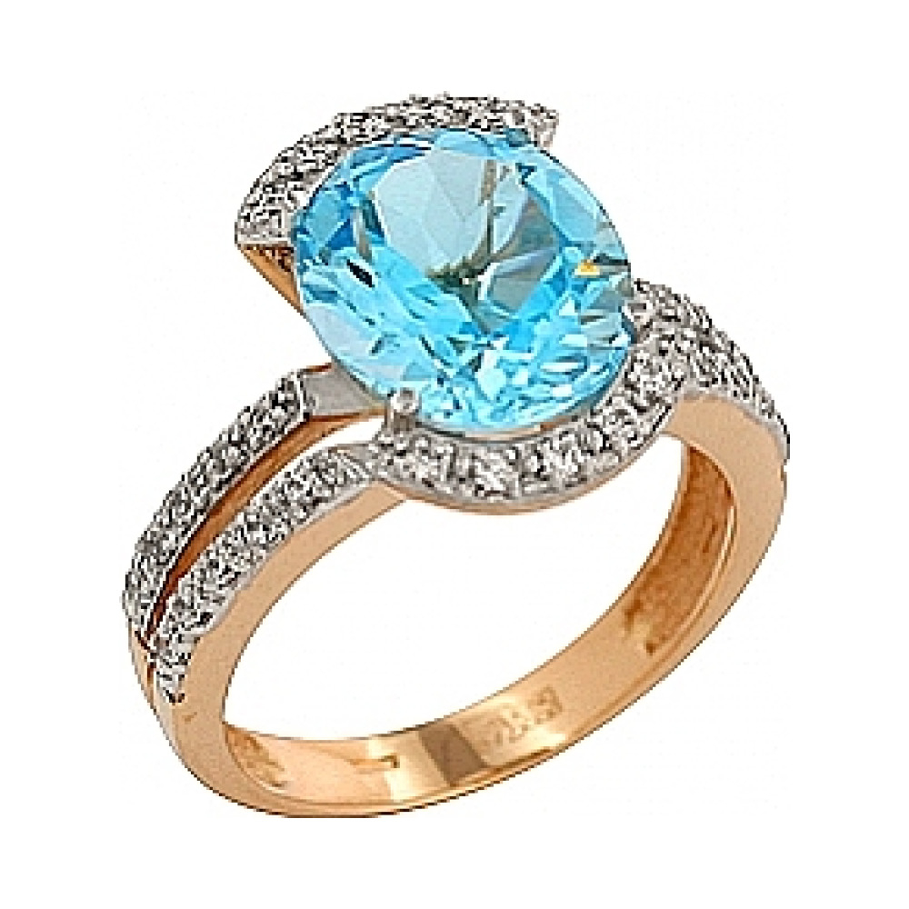 Золотое кольцо с топазом и фианитами № 83771