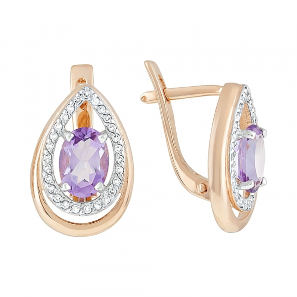 Золотые серьги с аметистом и фианитом № 119313