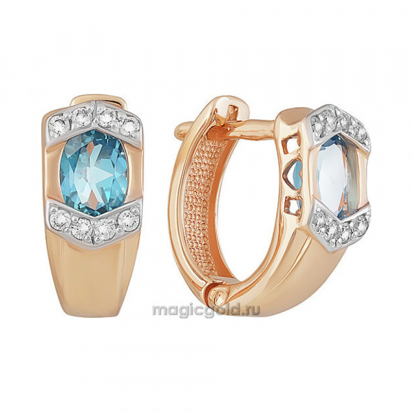 Золотые серьги с топазом и фианитом № 158929