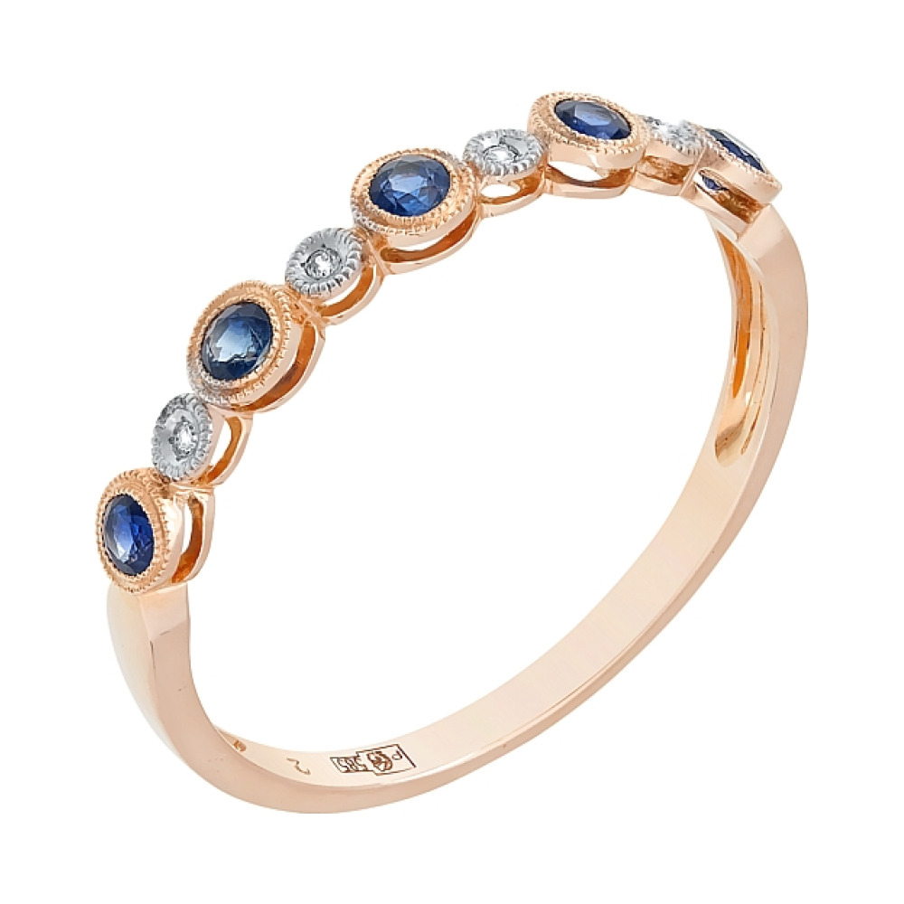 Золотое кольцо с бриллиантами и сапфиром № 107100