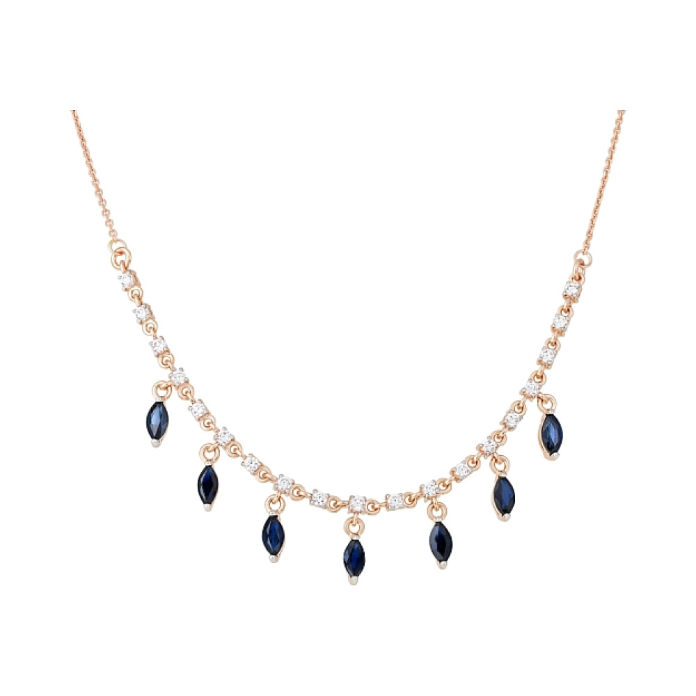 Золотое колье с сапфиром и фианитом № 114057