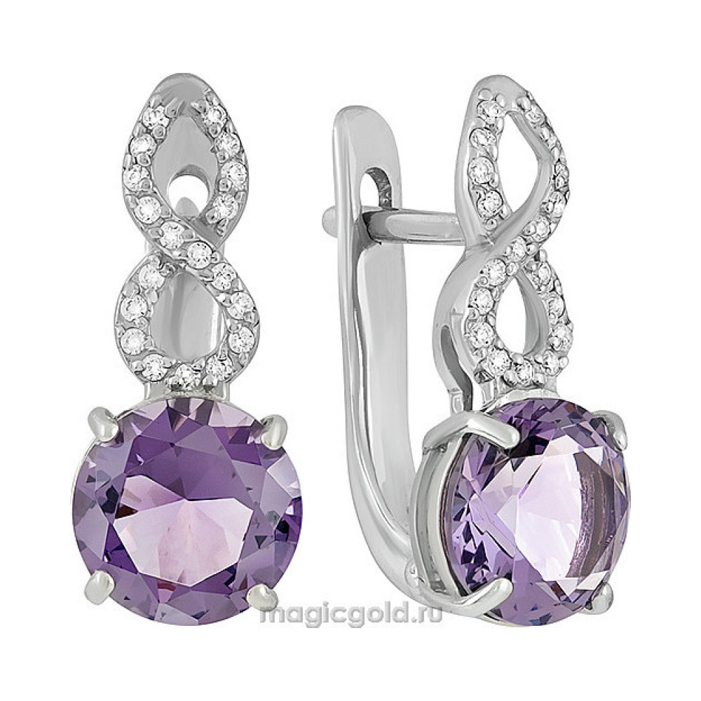 Серебряные серьги с алпанитом и фианитом № 134025