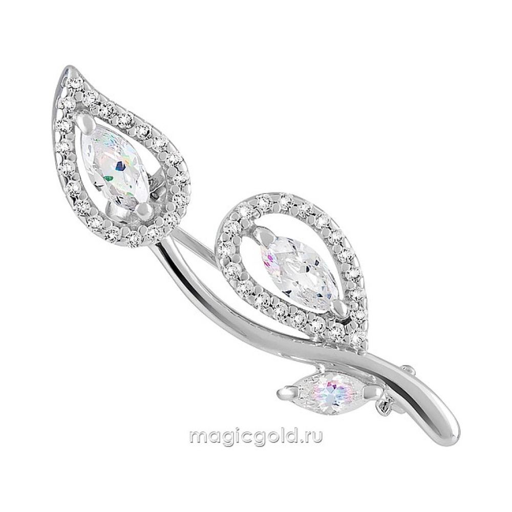 Серебряная брошь с фианитом № 127472
