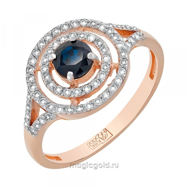 Золотое кольцо с бриллиантом и сапфиром № 120986