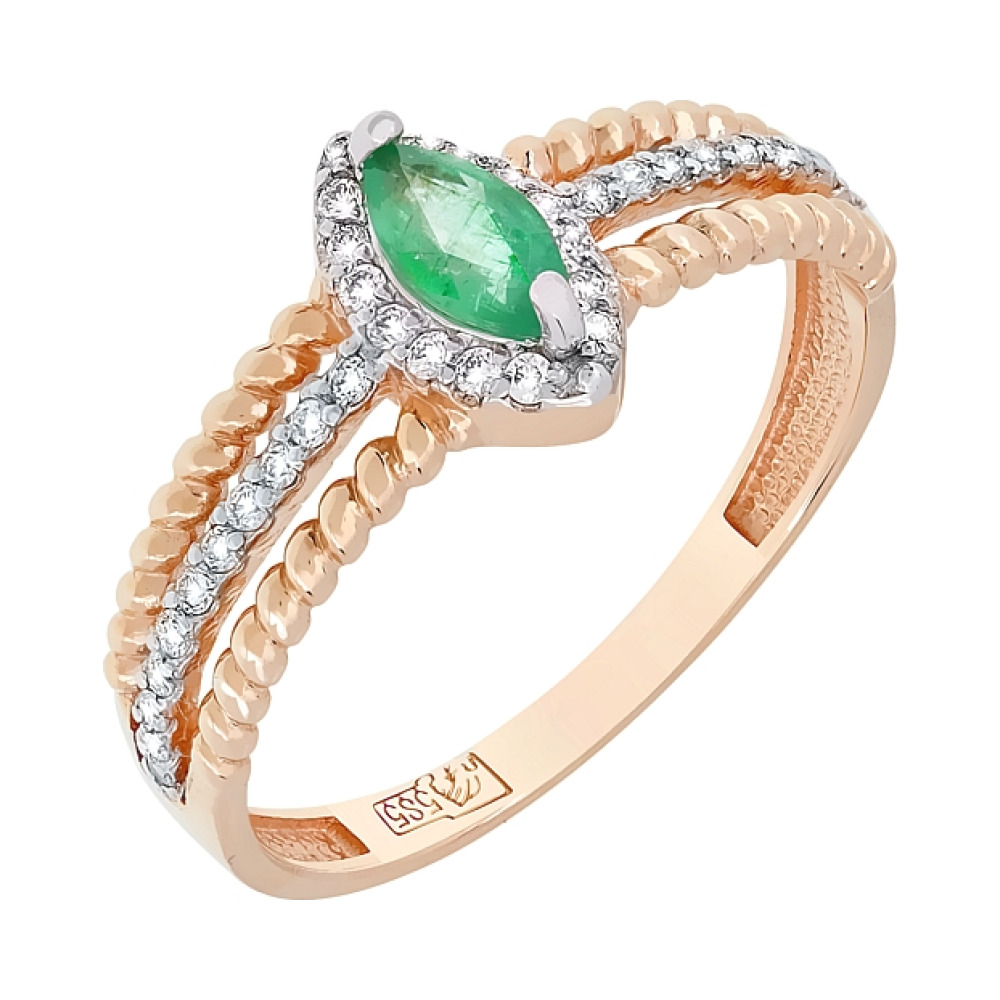 Золотое кольцо с бриллиантом и изумрудом № 120378