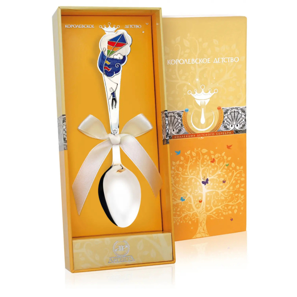 Ложка детская Авиатор с с эмалью из серебра 925 пробы