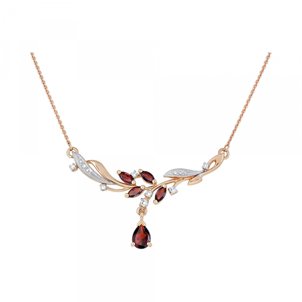 Золотое колье с гранатом и фианитом № 122893