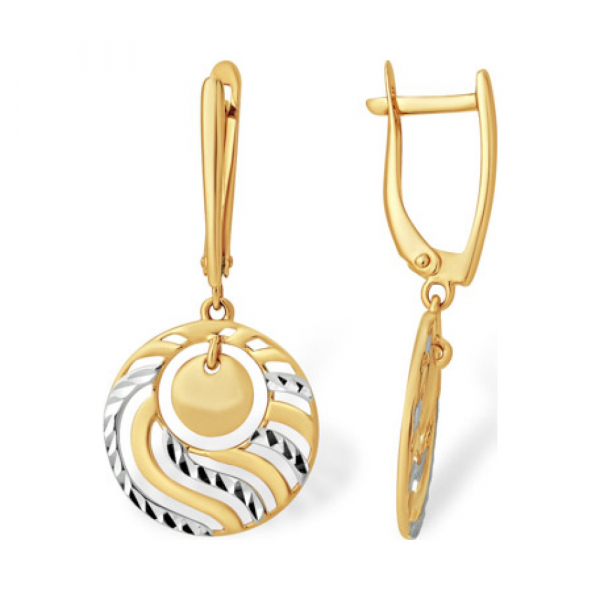 Золотые серьги без камня с алмазкой № 163199