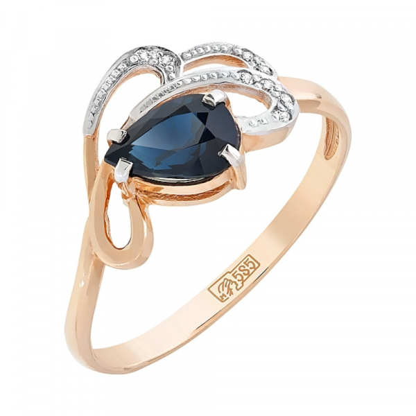 Золотое кольцо с бриллиантом и сапфиром № 83866
