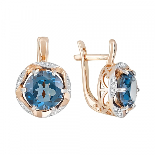 Золотые серьги с топазом и фианитом № 119621