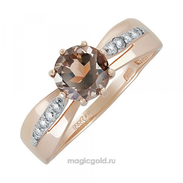 Золотое кольцо с раухтопазом и фианитом № 139453