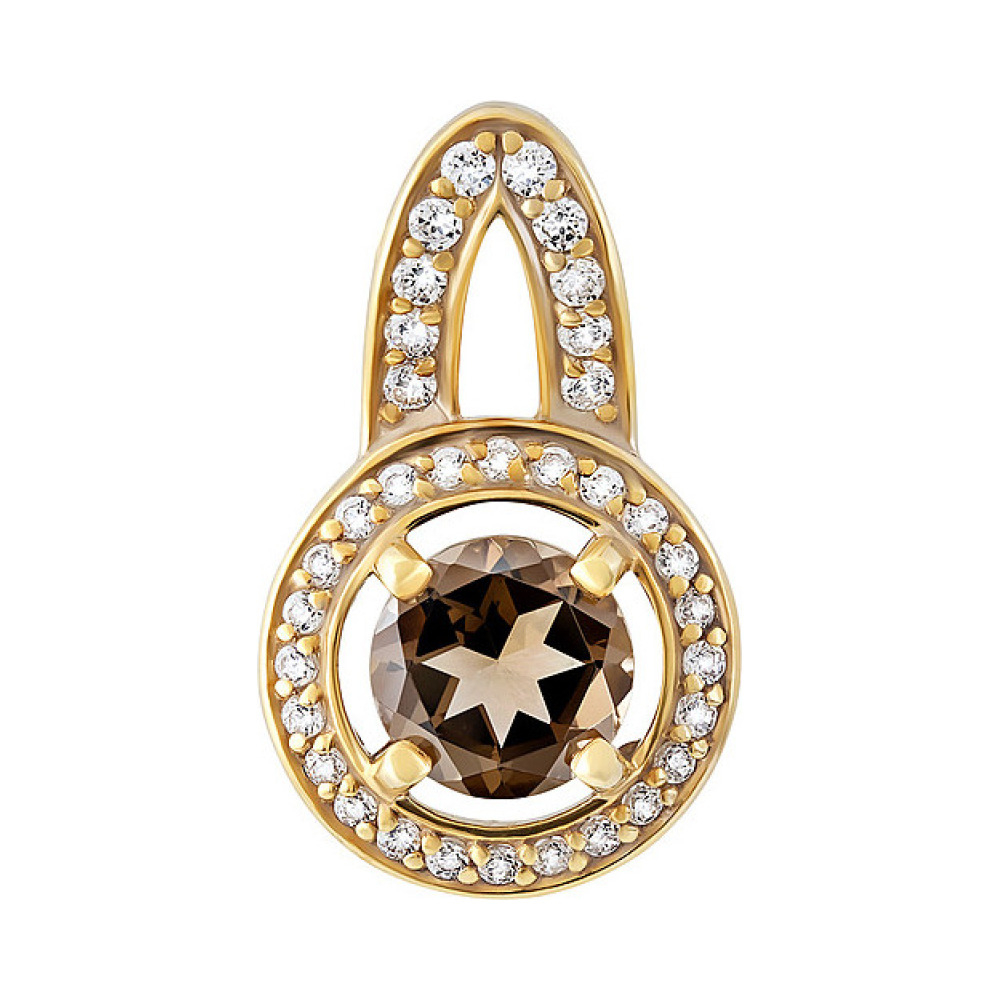 Серебряная подвеска с раухтопазом, фианитом и золотым покрытием № 132651