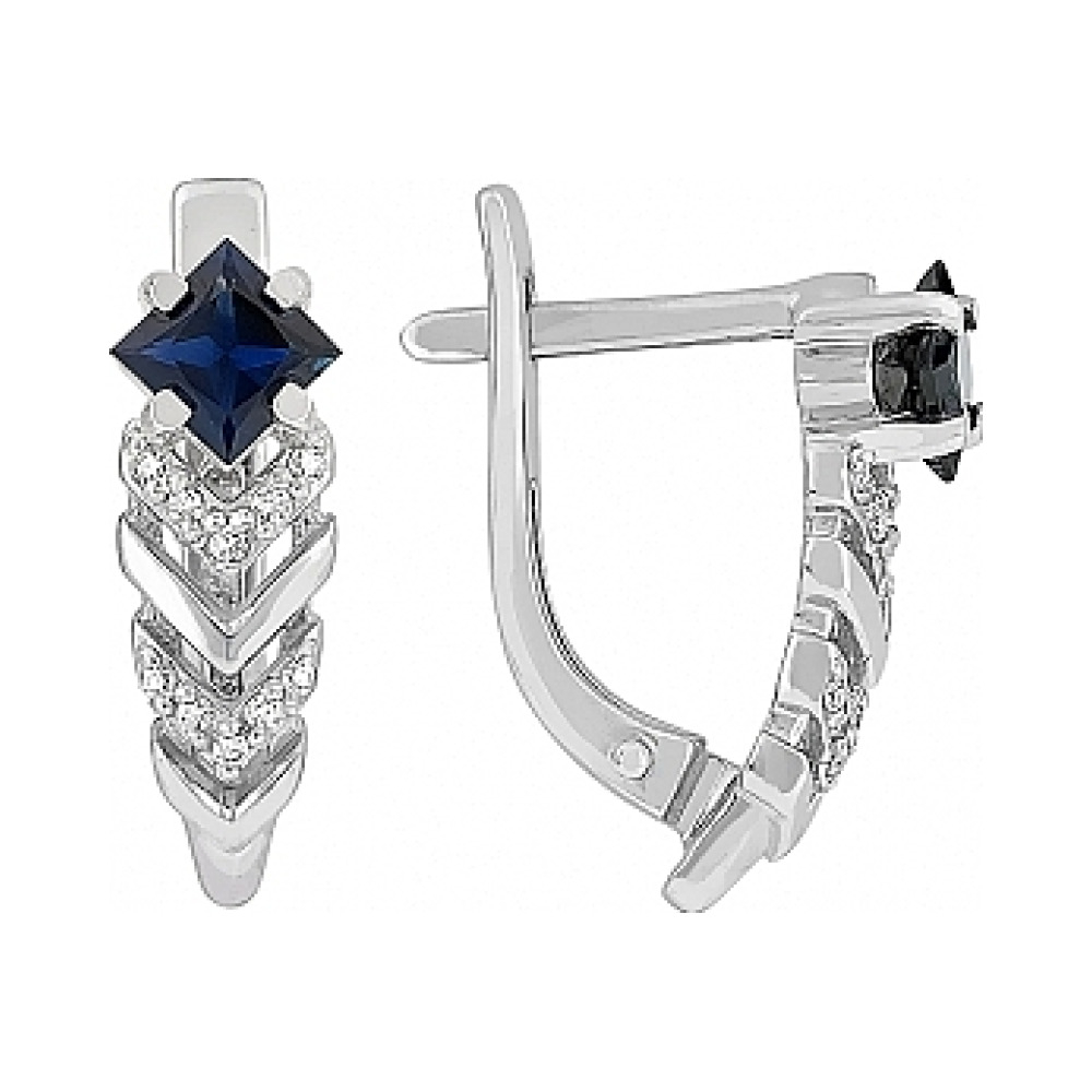 Золотые серьги с бриллиантом и сапфиром № 114706