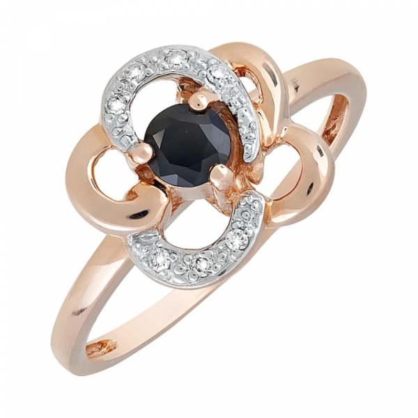 Золотое кольцо с бриллиантом и сапфиром № 84990