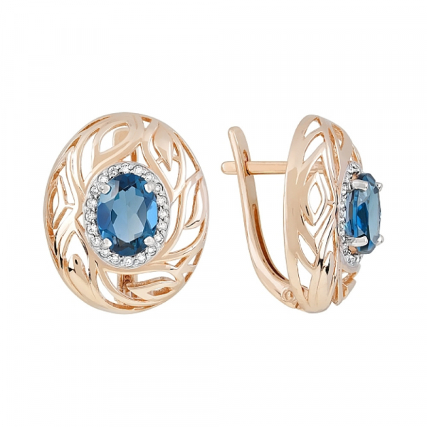 Золотые серьги с топазом и фианитом № 120000