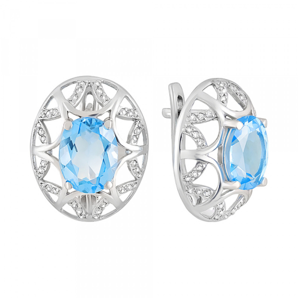 Серебряные серьги с топазом и фианитом № 124662