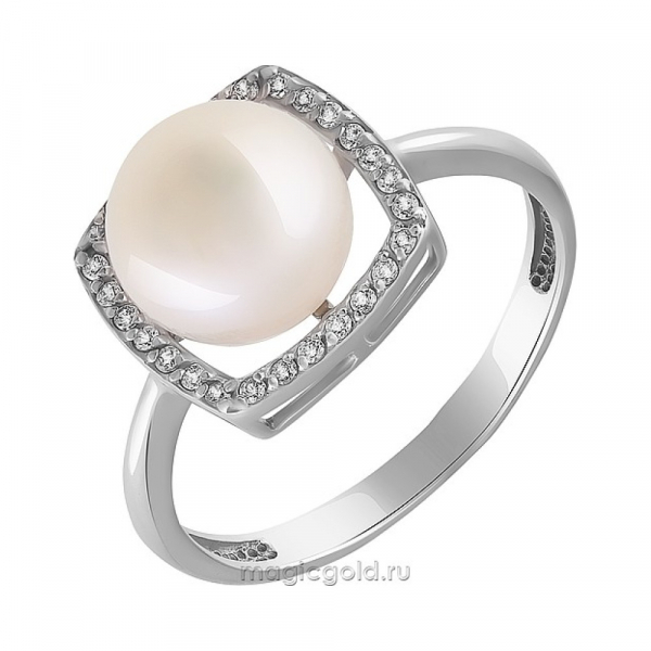 Серебряное кольцо с жемчугом и фианитом № 151348