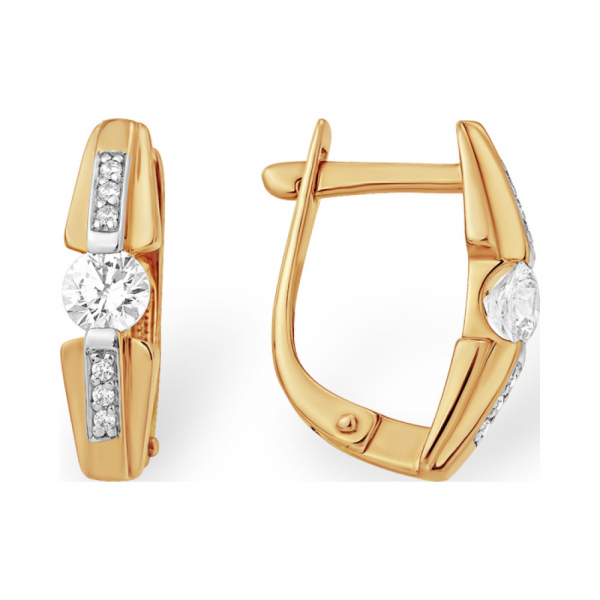Золотые серьги с кристаллами swarovski и фианитом № 140189