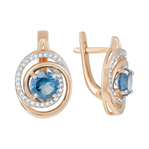 Золотые серьги с топазом и фианитом № 119397