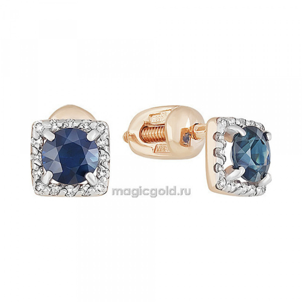 Пуссеты с бриллиантом и сапфиром № 159084