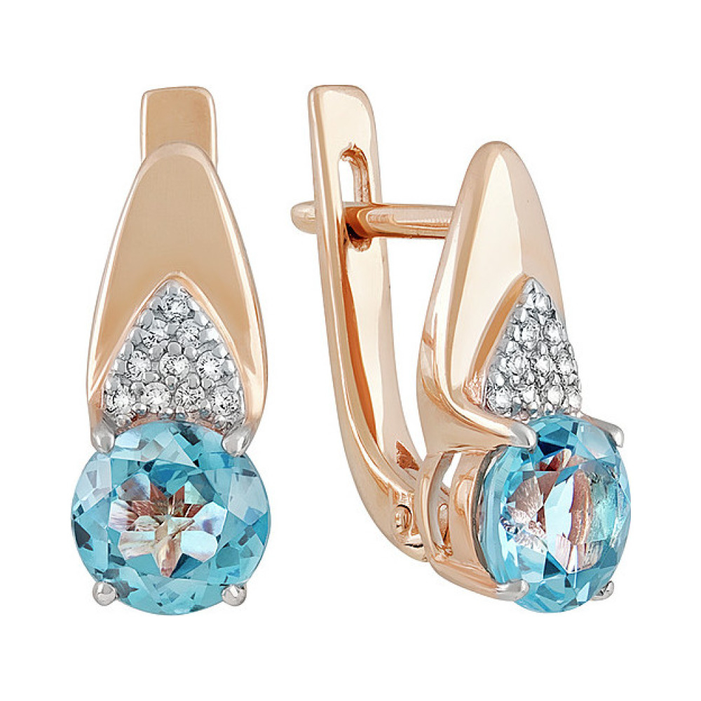 Золотые серьги с топазом и фианитом № 138130