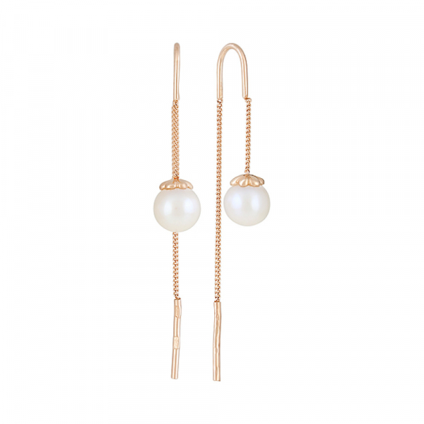 Золотые серьги с жемчугом № 129361