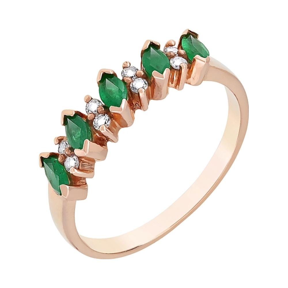 Золотое кольцо с бриллиантом и изумрудом № 3078