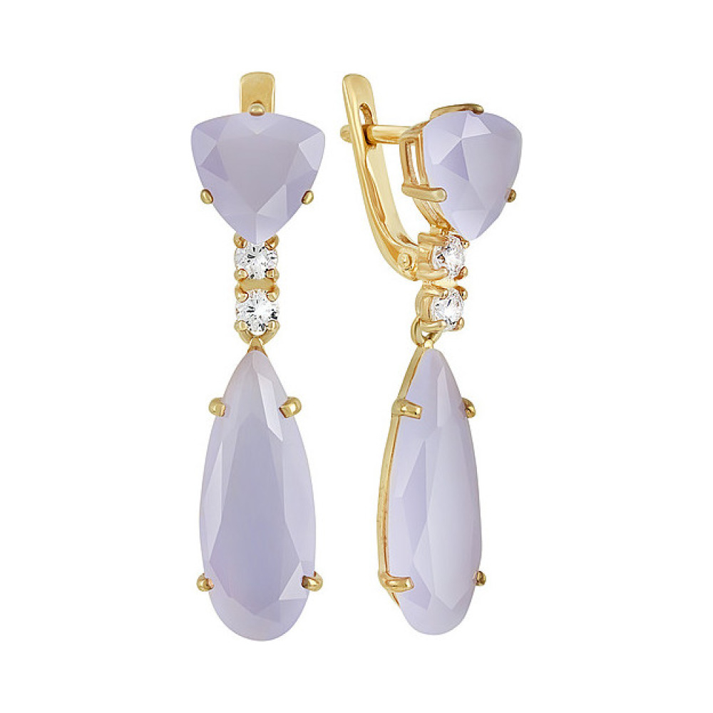 Серебряные серьги с алпанитом , фианитом и золотым покрытием № 132486