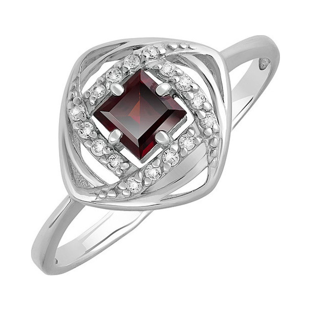 Серебряное кольцо с гранатом и фианитом № 132047