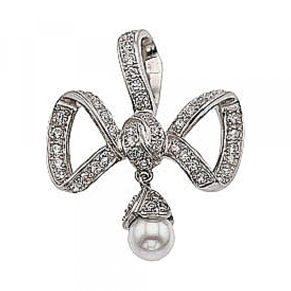 Серебряная подвеска c имитац. жемчуга и фианитом № 33760