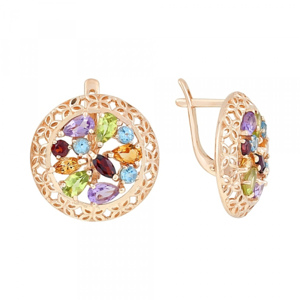 Золотые серьги с полудрагоценными вставками № 113117