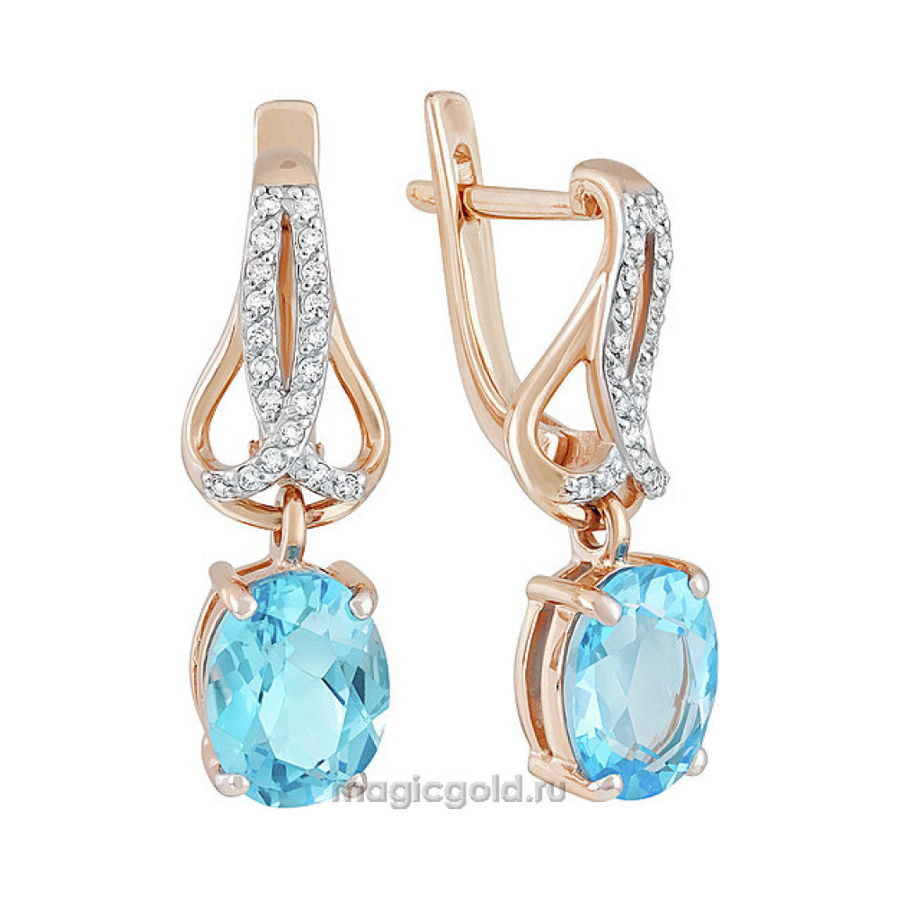 Золотые серьги с топазом и фианитом № 140053