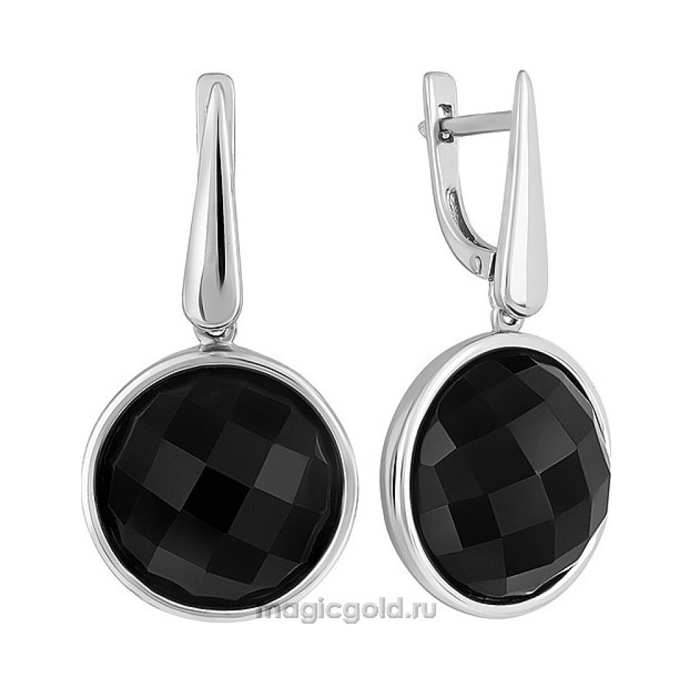 Серебряные серьги с ониксом № 151471