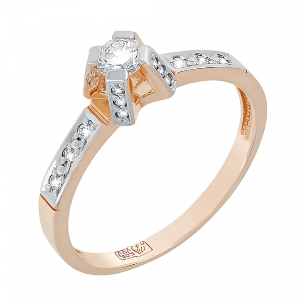 Золотое кольцо с бриллиантом № 111745